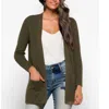 Pink Clover Open Cardigan Knit Pocketed Sweater In Autumn Olive Green In Green