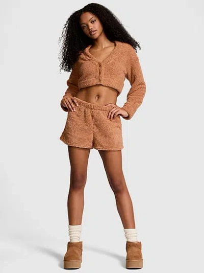Pink Co-zzzy Fleece Boxy Pajama Shorts In Brown