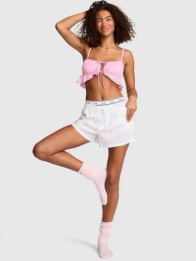 Pink Coastal Cutie Pajama Shorts In White