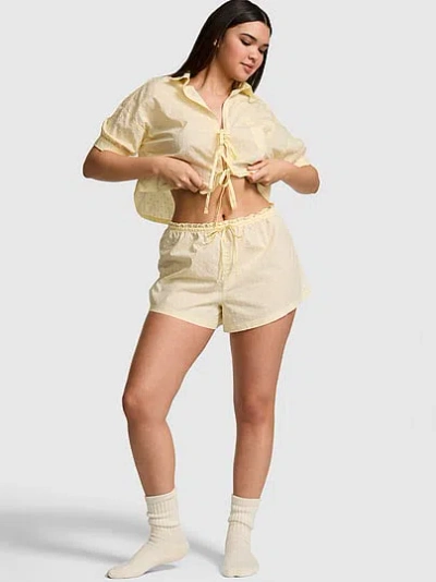 Pink Coastal Cutie Pajama Shorts In Yellow
