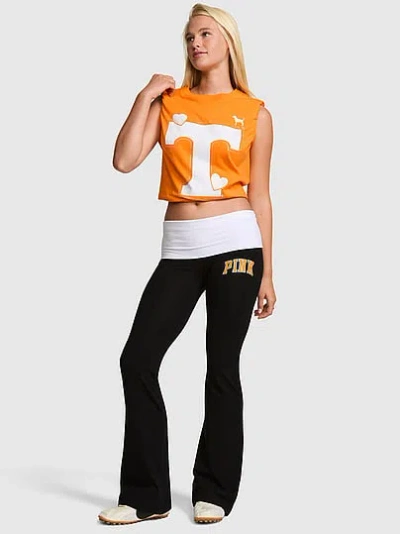 Pink College Collection All-day Cotton™ Bling Foldover Flare Leggings In Black