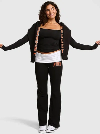 Pink College Collection All-day Cotton™ Bling Foldover Flare Leggings In Black
