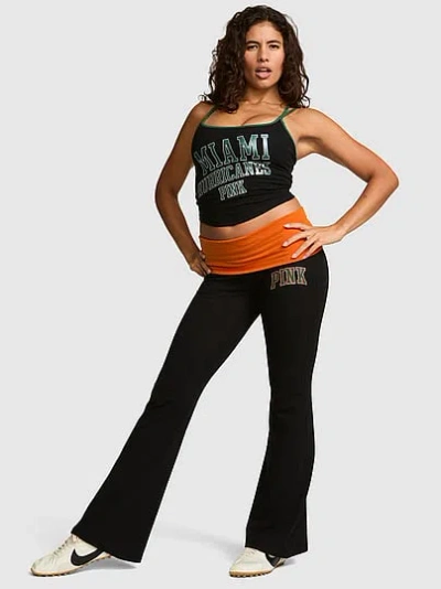 Pink College Collection All-day Cotton™ Bling Foldover Flare Leggings In Black