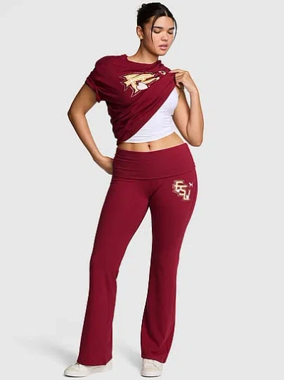 Pink College Collection All-day Cotton™ Bling Foldover Flare Leggings In Burgundy