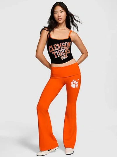 Pink College Collection All-day Cotton™ Bling Foldover Flare Leggings In Orange