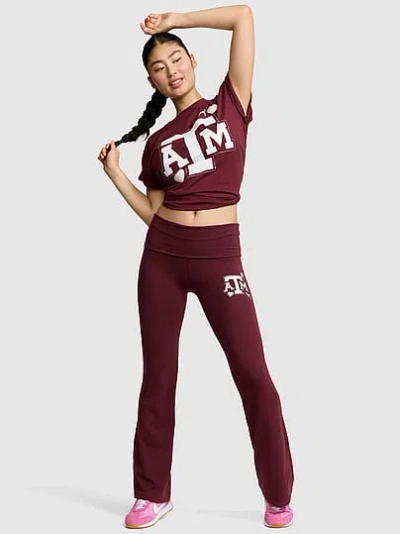 Pink College Collection All-day Cotton™ Bling Foldover Flare Leggings In Red