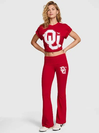 Pink College Collection All-day Cotton™ Bling Foldover Flare Leggings In Red