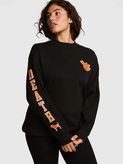 Pink College Collection Campus Fleece™ Bling Crew Sweatshirt In Black