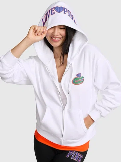 Pink College Collection Campus Fleece™ Bling Full-zip Hoodie In White