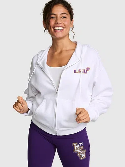 Pink College Collection Campus Fleece™ Bling Full-zip Hoodie In White