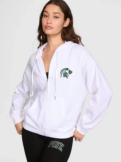 Pink College Collection Campus Fleece™ Bling Full-zip Hoodie In White