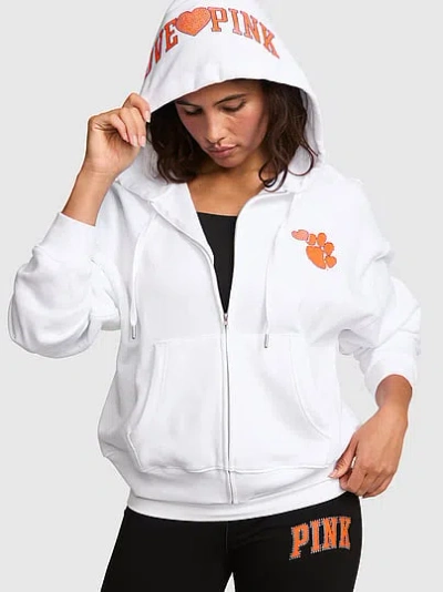 Pink College Collection Campus Fleece™ Bling Full-zip Hoodie In White