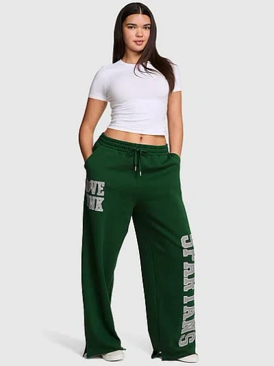 Pink College Collection Campus Fleece™ Bling Wide-leg Sweatpants In Green