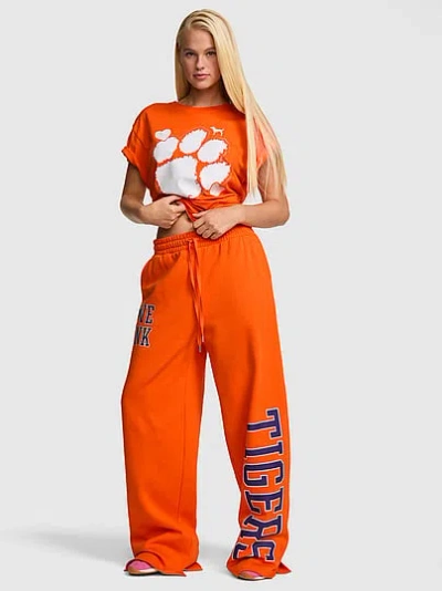 Pink College Collection Campus Fleece™ Bling Wide-leg Sweatpants In Orange