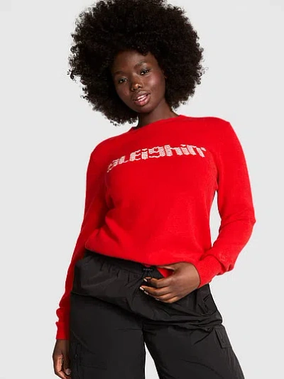 Pink Collegiate Knit Crewneck Sweater In Red