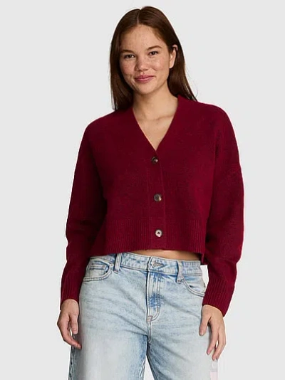 Pink Comfy Girl Cropped V-neck Cardigangan In Burgundy