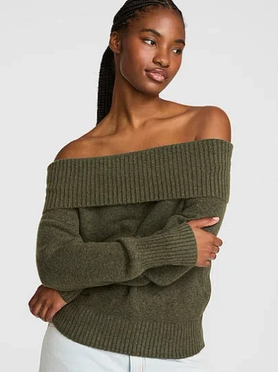 Pink Comfy Girl Off-the-shoulder Foldover Sweater In Green