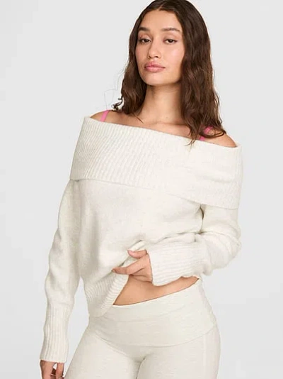 Pink Comfy Girl Off-the-shoulder Foldover Sweater In Grey