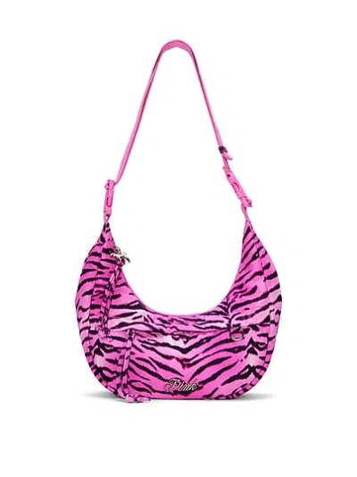 Pink Convertible Nylon Sling Bag In Animal Print