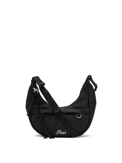 Pink Convertible Nylon Sling Bag In Black