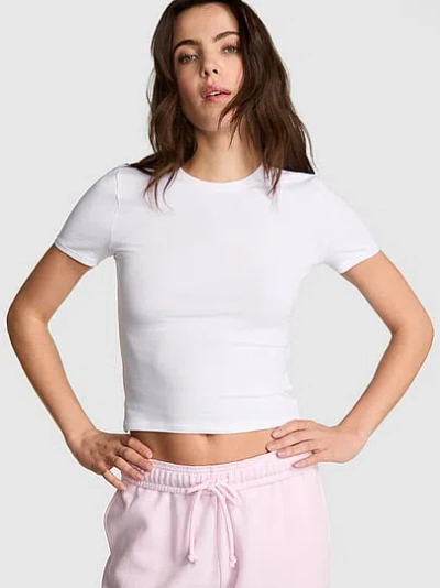 Pink Cotton Baby Tee In White
