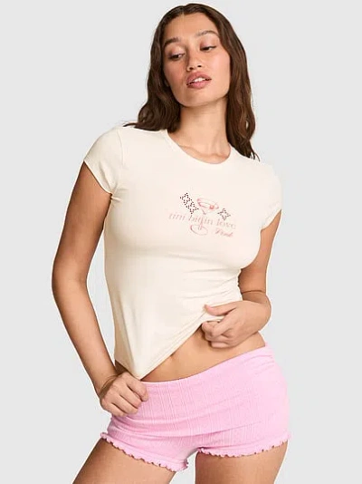 Pink Cotton Baby Tee In White
