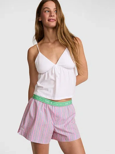 Pink Cotton Boxy Boyfriend Pajama Shorts In Animal Print