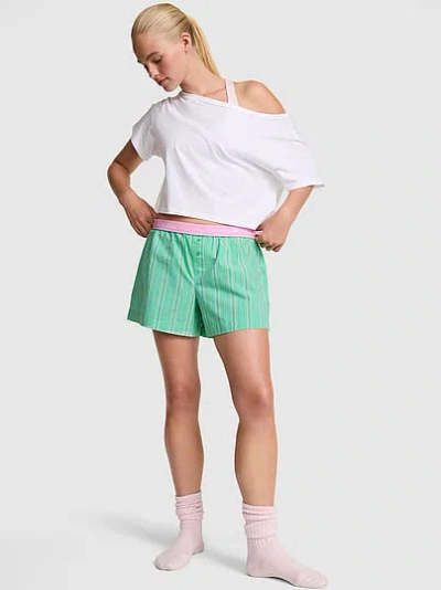 Pink Cotton Boxy Boyfriend Pajama Shorts In Animal Print