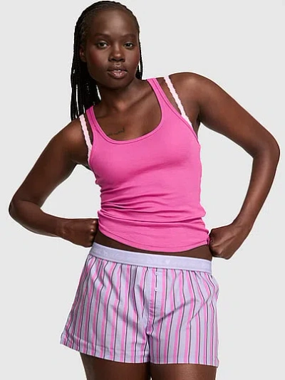 Pink Cotton Boxy Pajama Shorts In Multi