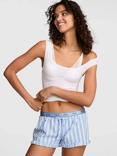 Pink Cotton Boxy Pajama Shorts In Red