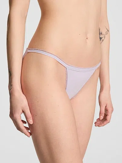 Pink Cotton Daisy Patch String Bikini Panty In Gray