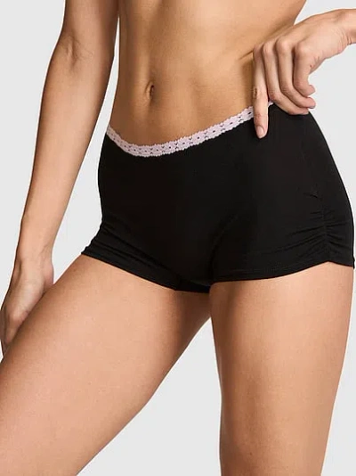 Pink Cotton Dorm Boyshort Panty In Black
