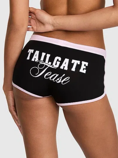Pink Cotton Dorm Boyshort Panty In Black
