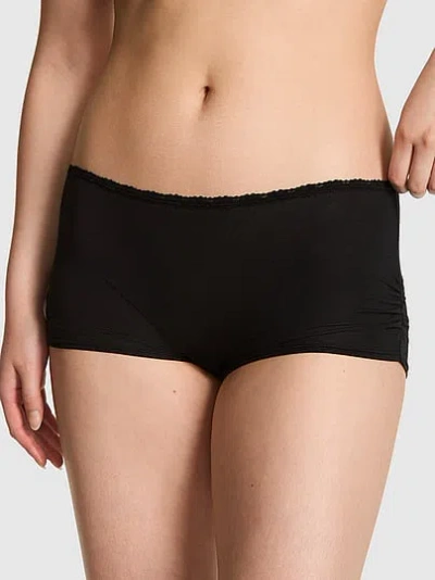 Pink Cotton Dorm Boyshort Panty In Black