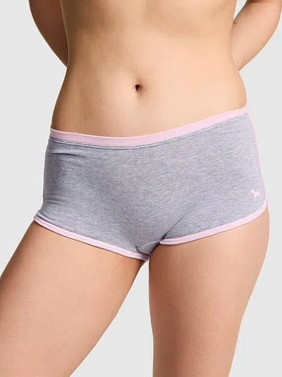 Pink Cotton Dorm Boyshort Panty In Gray