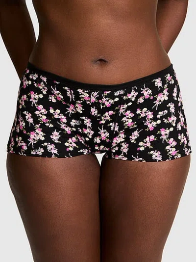 Pink Cotton Dorm Boyshort Panty In Black