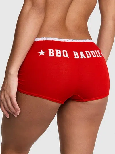 Pink Cotton Dorm Boyshort Panty In Red