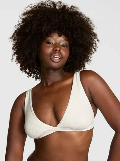 Pink Cotton Dorm Plunge Bralette In White
