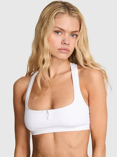 Pink Cotton Dorm Unlined Racerback Bralette In White