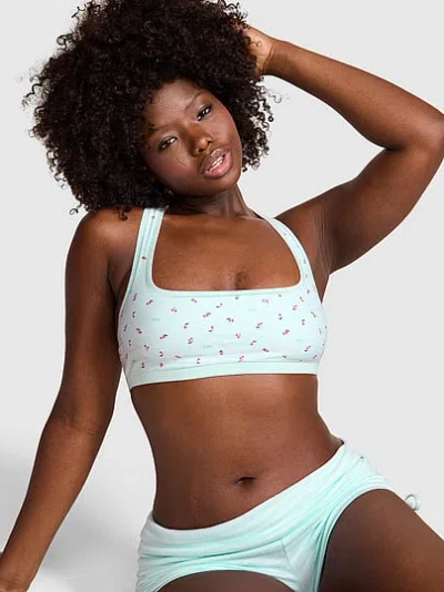 Pink Cotton Dorm Unlined Racerback Bralette In Blue