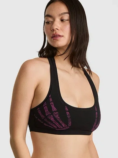 Pink Cotton Dorm Unlined Racerback Bralette In Black