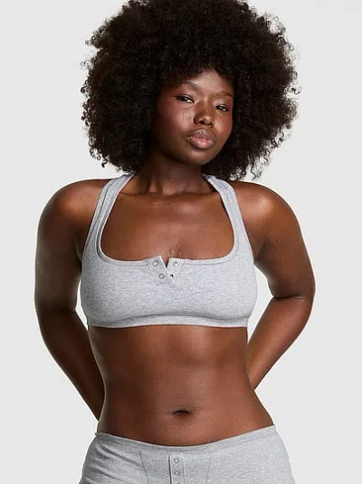 Pink Cotton Dorm Unlined Racerback Bralette In Gray