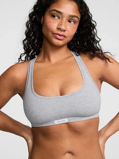 Pink Cotton Dorm Unlined Racerback Bralette In Gray