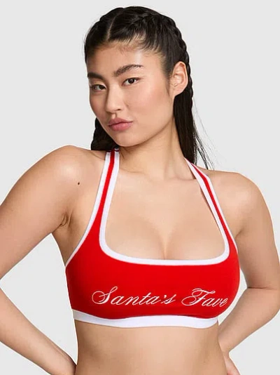 Pink Cotton Dorm Unlined Racerback Bralette In Red