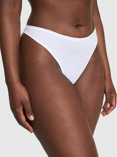 Pink Cotton High-leg Thong Panty In White