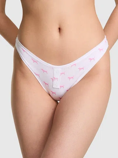 Pink Cotton High-leg Thong Panty In Animal Print