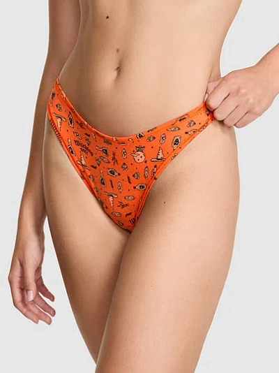 Pink Cotton High-leg Thong Panty In Orange
