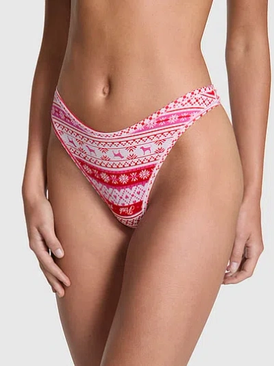 Pink Cotton High-leg Thong Panty In Multi