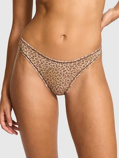 Pink Cotton High-leg Thong Panty In Brown