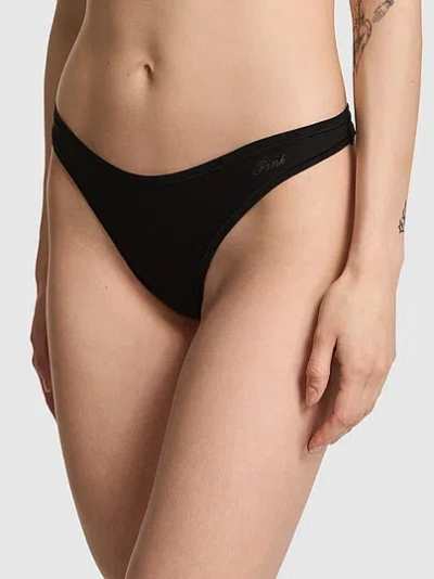 Pink Cotton High-leg Thong Panty In Black